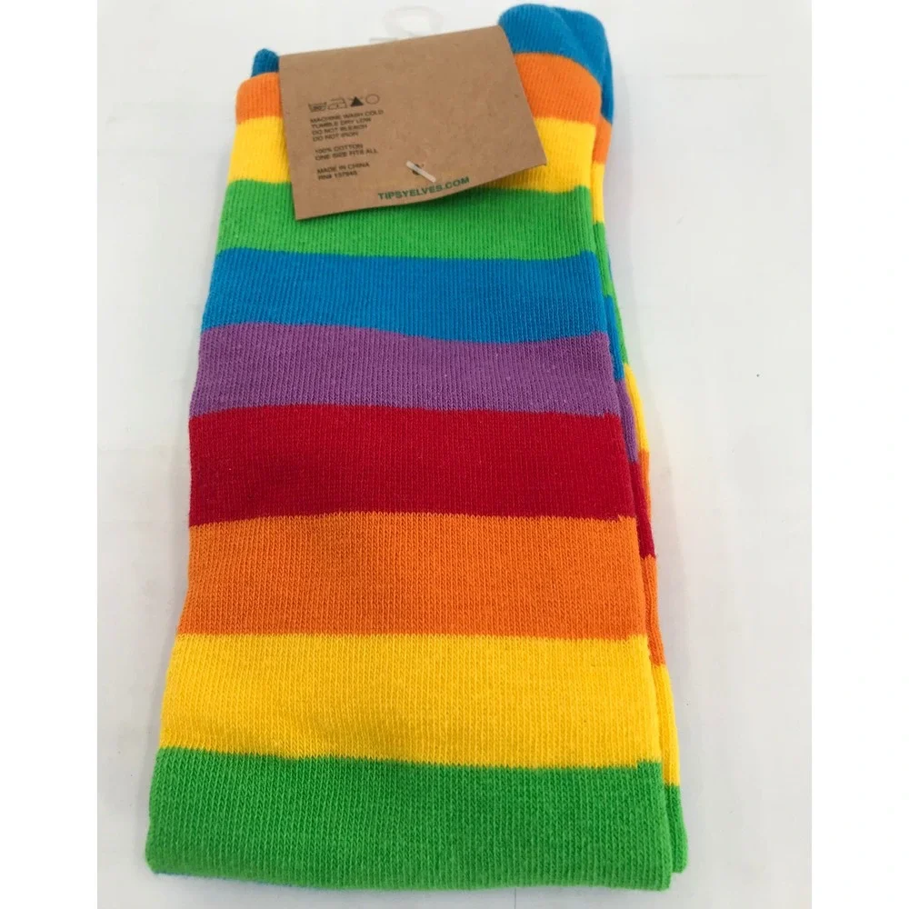 Tipsy Elves Rainbow Striped Socks Womens One Size Multicolor‎ Cotton